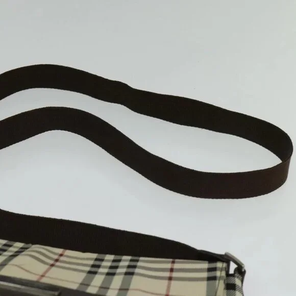 BURBERRY Nova Check Shoulder Bag Nylon Beige Silver Auth hk2950